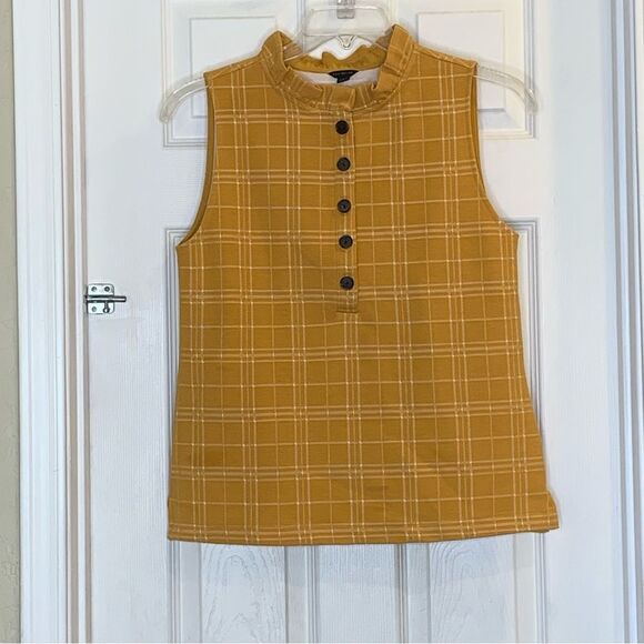 Ann Taylor checked ruffle Henley shell top Size Large - Picture 8 of 9